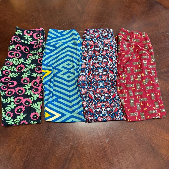 LuLaRoe 4 pack Buttery Soft Leggings NEW Size OS — HAPPY patterns includes BEARS - Picture 1 of 9